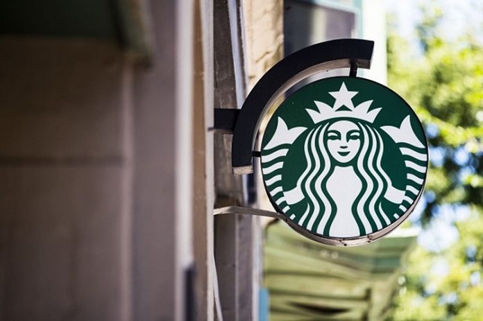 Ilustrasi penanda gerai Starbucks.