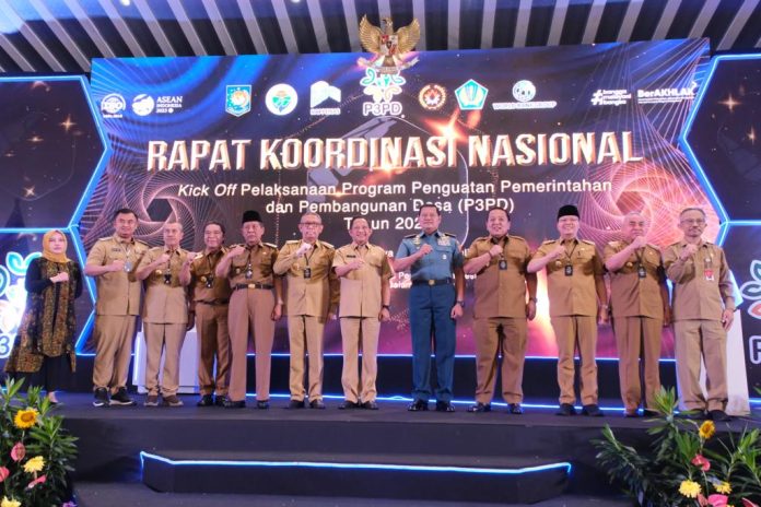 The Kick Off National Coordination Meeting for the Implementation of the 2023 Village Governance Strengthening and Developing Program (P3PD) at the Grand Sahid Jaya Hotel, Jakarta, Tuesday (11/7).