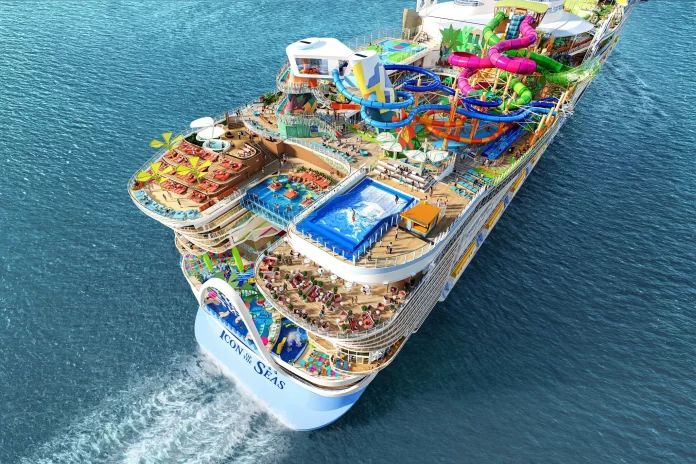 Rendering seniman untuk tampilan Icon of The Seas dari Royal Caribbean.
