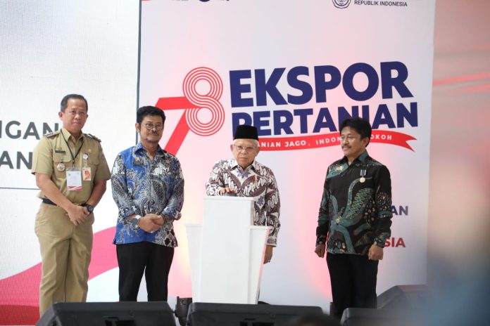 Wakil Presiden RI, KH Maruf Amin saat melepas ekspor pertanian senilai 12,45 triliun (Foto: Humas Ditjen Prasarana dan Sarana Pertanian Kementerian Pertanian/ THE EDITOR)