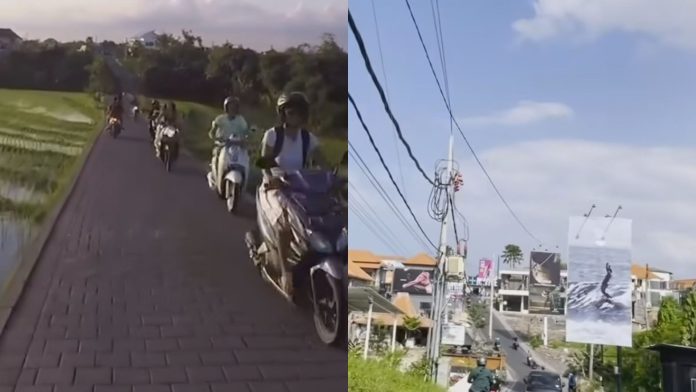 Perbedaan Jalan Pintas Canggu di Kabupaten Badung, Bali, pada tahun 2016 (kiri) dan 2023 (kanan). (Foto: Instagram @gerybencheghib/THE EDITOR)