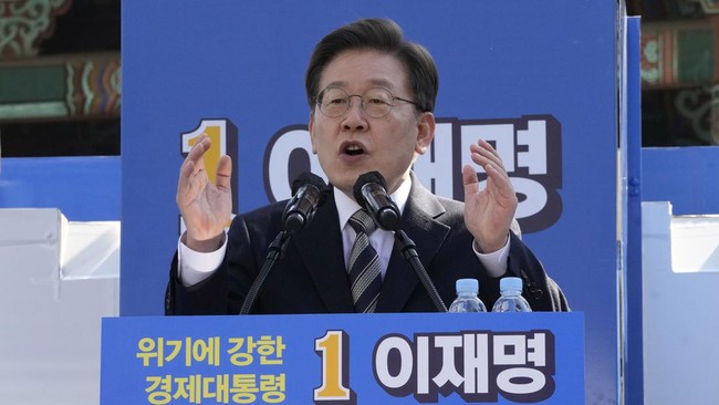 Lee Jae Myung dalam kontestasi Pemilihan Presiden Korea Selatan pada tahun 2022. (Foto: Ahn Young-joon/AP)