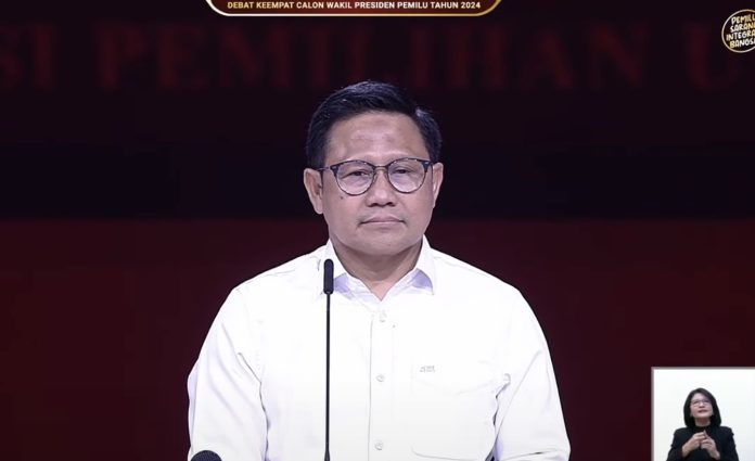 Muhaimin Iskandar dalam debat keempat capres Pemilu 2024, Minggu (21/1). (Foto: YouTube KPU RI/THE EDITOR)