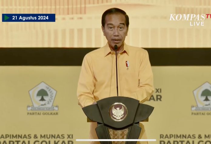 Presiden Joko Widodo saat berpidato di Munas Golkar (Foto: Tangkapan Layar Youtube/THE EDITOR)