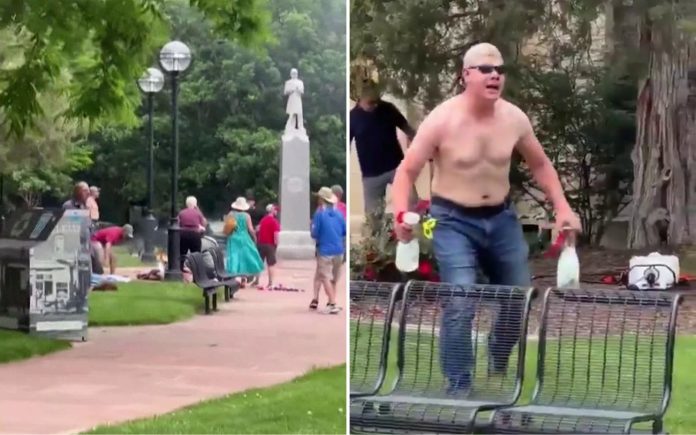 Mohamed Sabry Soliman (right), the suspect who allegedly attacked pro-Israel activists (left) in Boulder, Colorado on June 1, 2025. (Screen capture/X, used in accordance with Clause 27a of the Copyright Law (PHOTO: The Times of Israel/THE EDITOR)