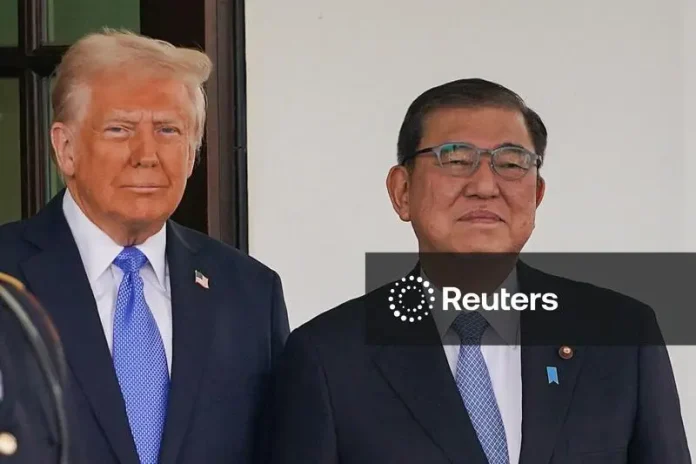 U.S. President Donald Trump welcomes Japanese Prime Minister Shigeru Ishiba at the White House in Washington, U.S., February 7, 2025 (PHOTO: Nathan Howard/THE EDITOR)