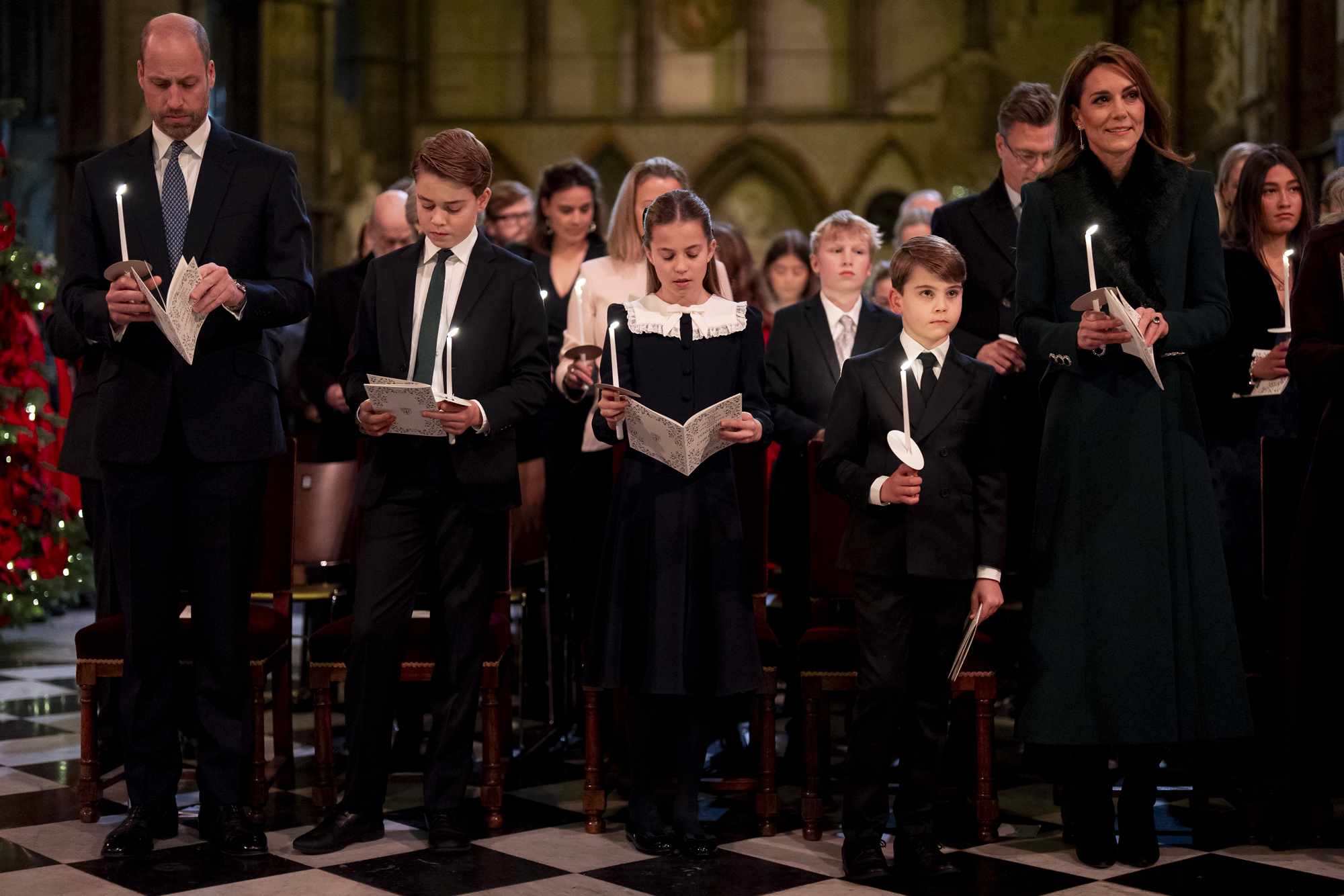 Prince William, Prince George, Princess Charlotte, Prince Louis and Kate Middleton at the Together at Christmas Carol Service on Dec. 5, 2025. (Photo: Aaron Chown/Pool/Getty)