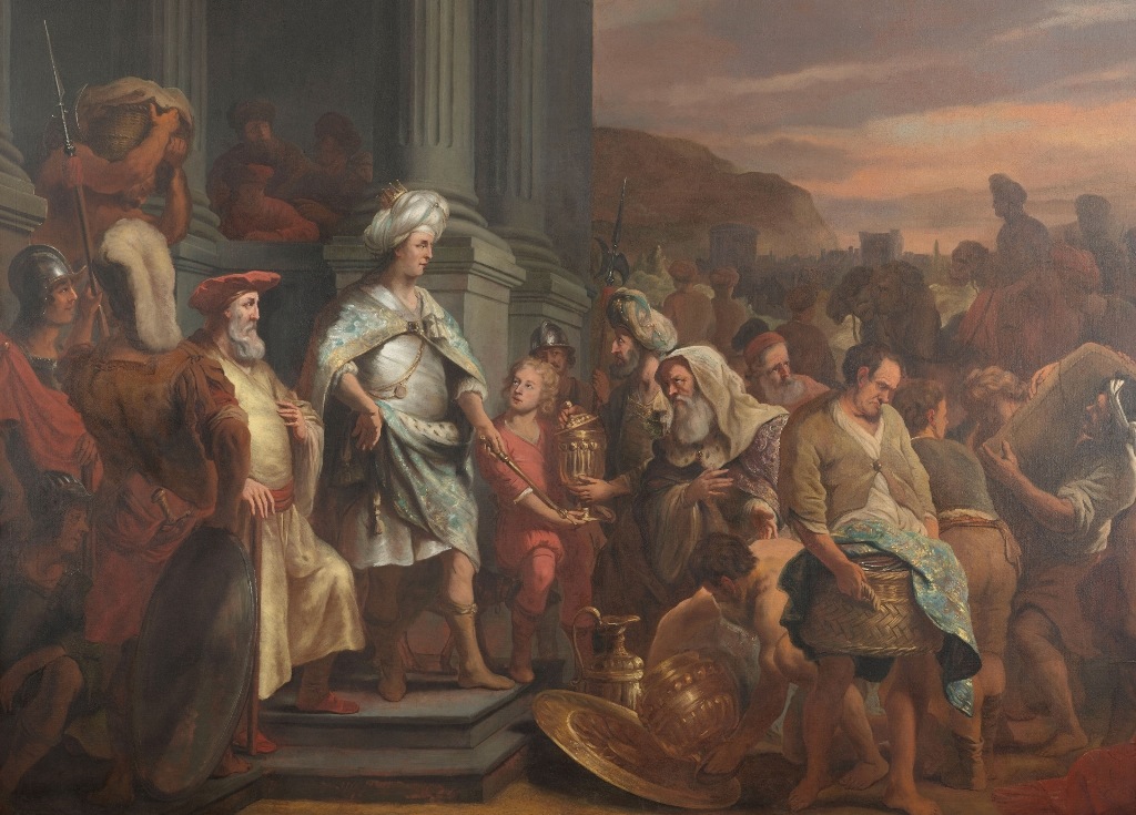 Raja Koresh menyerahkan harta karun yang dirampas dari Bait Suci Yerusalem dari karya Ferdinand Bol tahun 1655 - 1669 yang saat ini disimpan di Museum Rijksmuseum di Belanda (FOTO: TheTorah.Com)