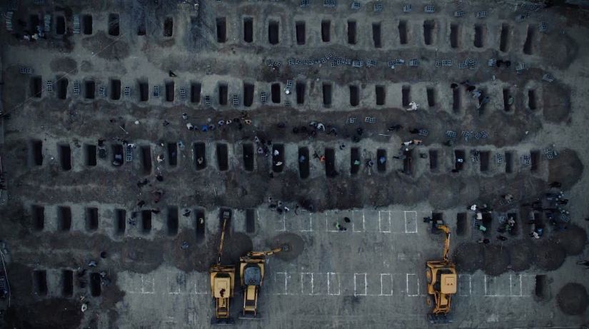 Aerial image of the preparation of graves of elementary school students in southern Iran