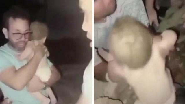 Untuk melihat video saat bayi ini merangkak dari dalam reruntuhan, silahkan klik di link ini: The Independent
