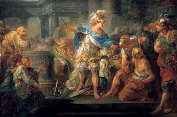 Lukisan berjudul 'Alexander Cuts the Gordian Knot' karya Jean-Simon Berthélemy (Foto: National Geography Indonesia)